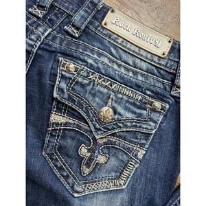 y2k rock revival sequin back pocket low rise flare jeans size 28 bling denim